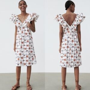 New Zara Floral Print Brock Collection/Bridgerton Style Poplin Midi Dress NWT M